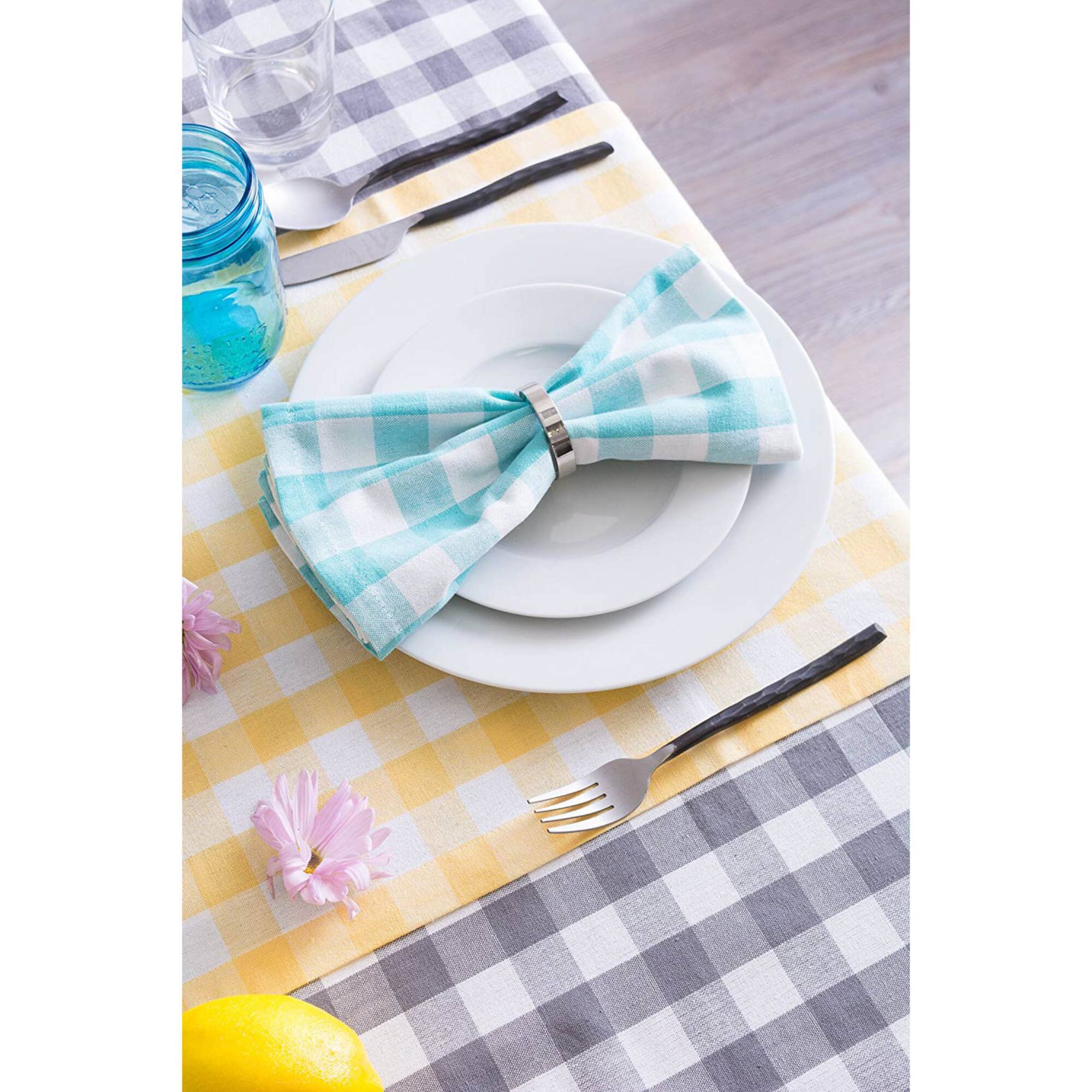 Gray-White Checkers Tablecloth 52" x 52"